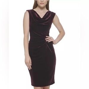 Sleeveless Velvet Cowl Neck Sheath Dress - Plum
